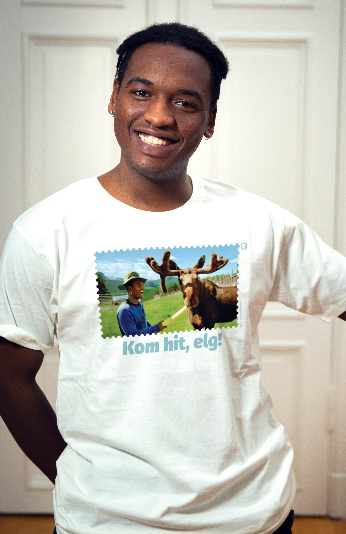 Unisex T-Shirt Hvit - Kom Hit, Elg!