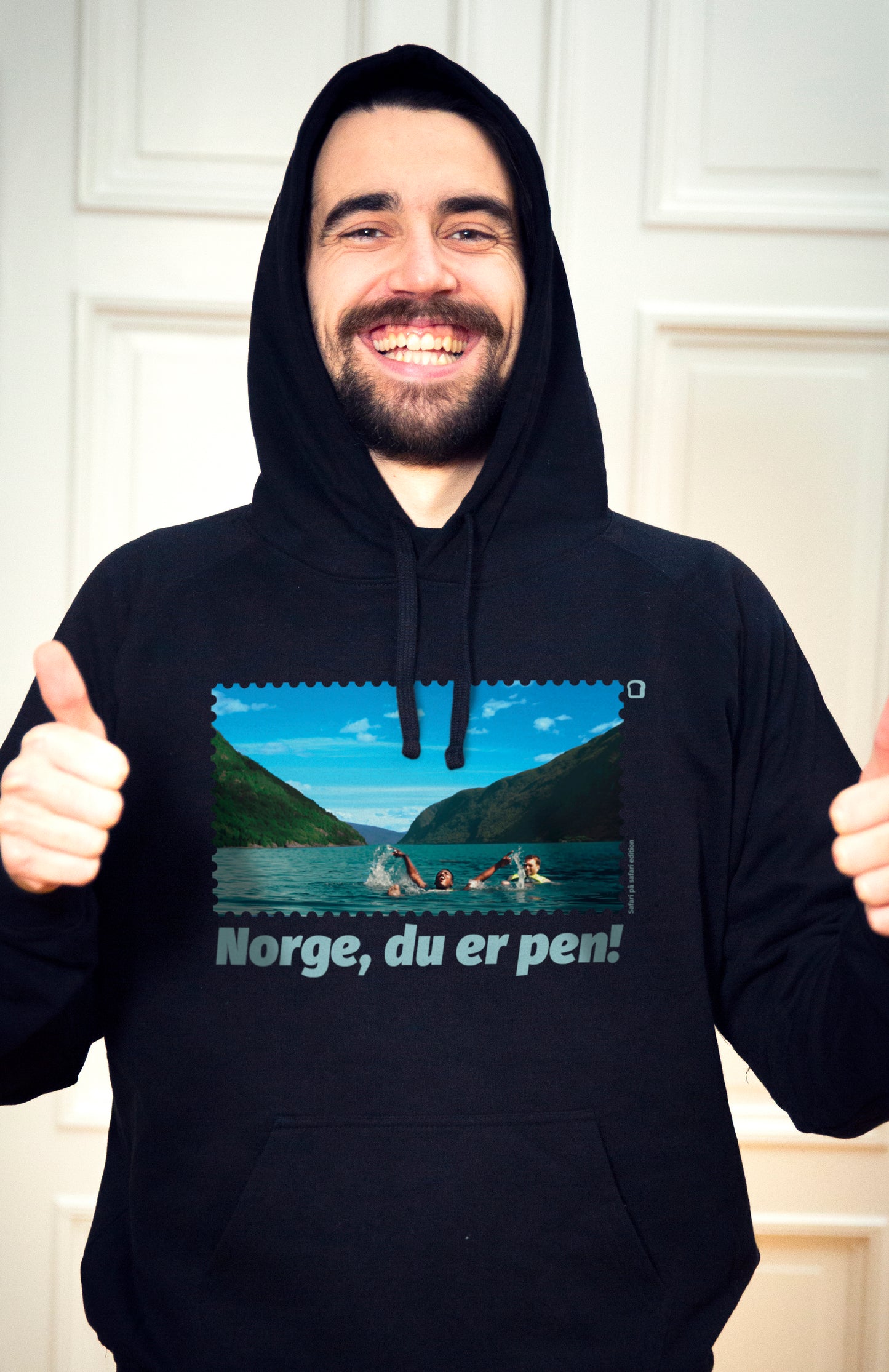 Unisex Hoodie Svart - Norge du er pen!